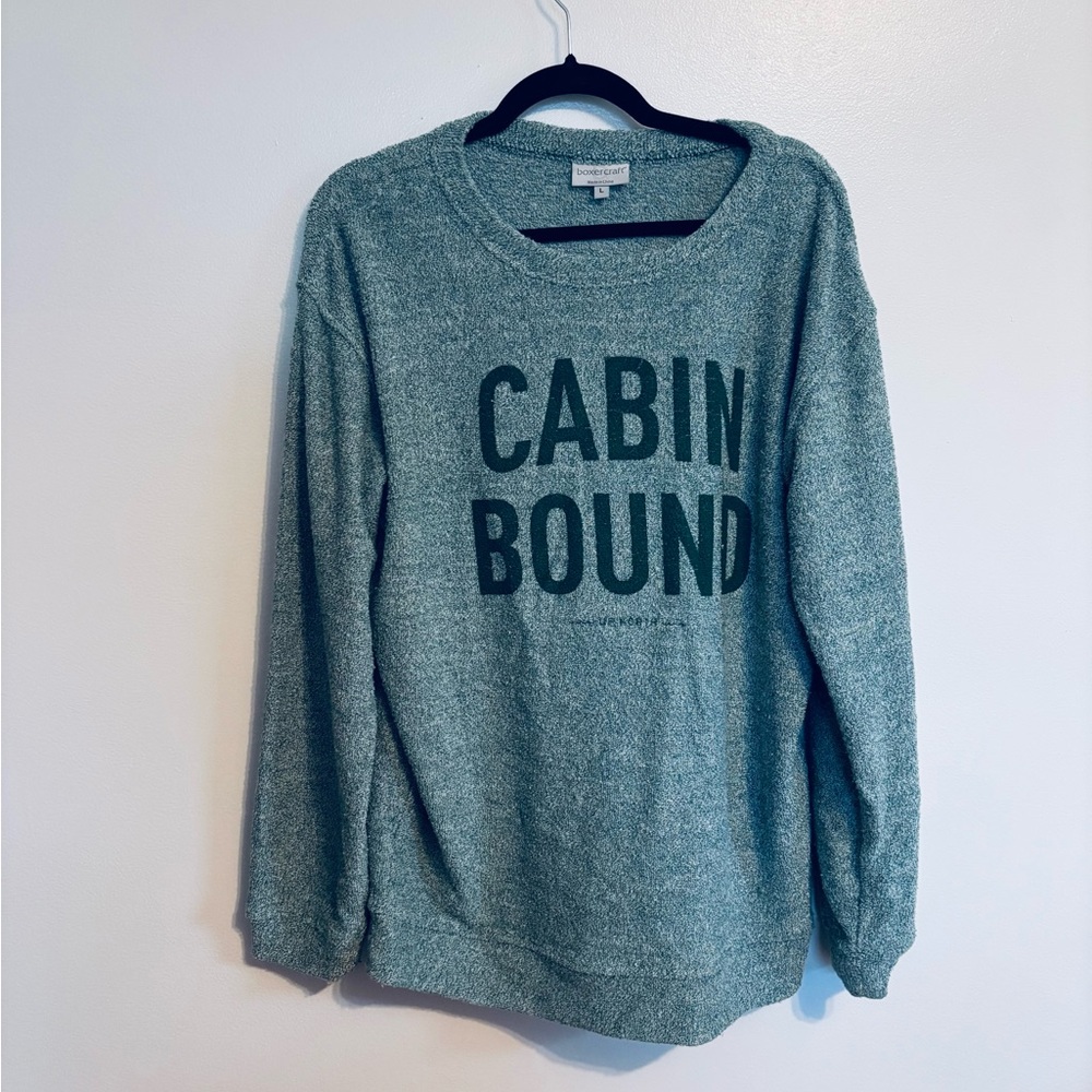 Boxercraft blue green sweatshirt cabin bound graphic size large